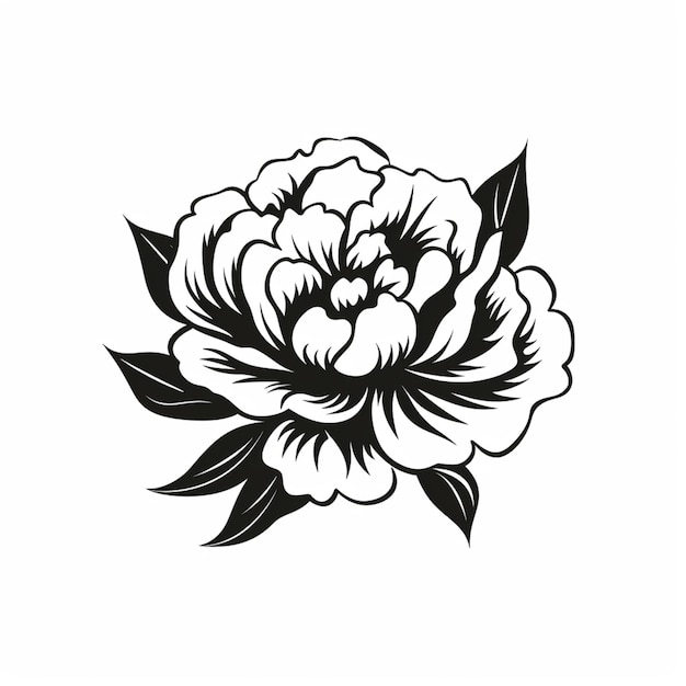 Photo un dessin en noir et blanc d'une fleur avec des feuilles génératives ai