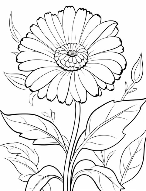 un dessin en noir et blanc d'une fleur avec des feuilles génératives ai