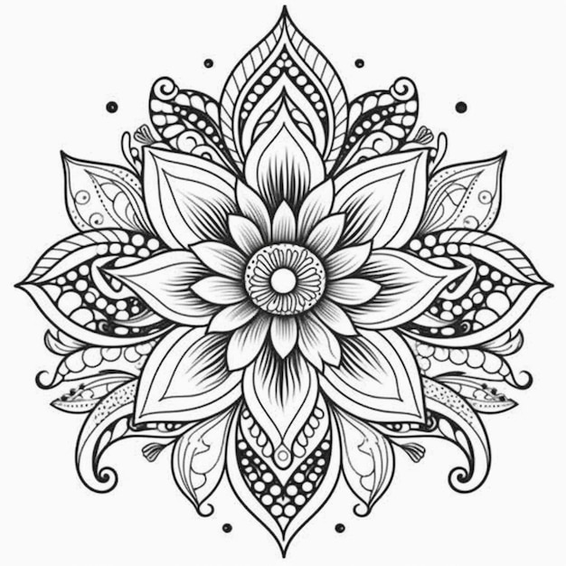 Un dessin en noir et blanc d'une fleur avec des feuilles génératives ai