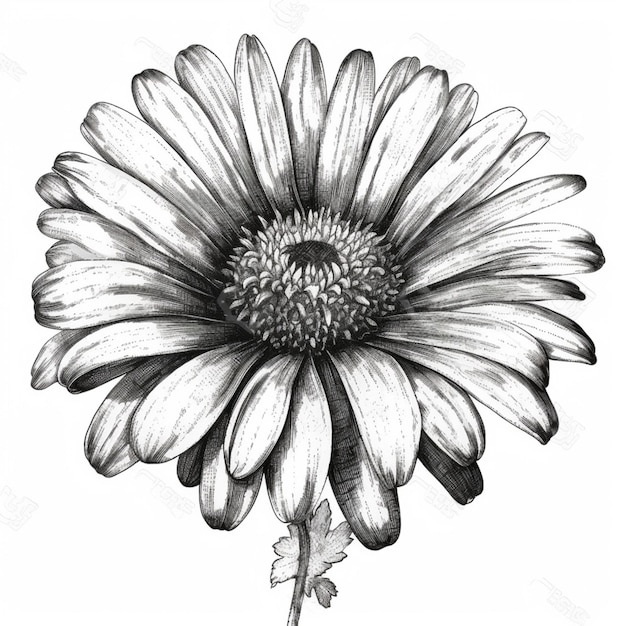 Un dessin noir et blanc d'une fleur avec des feuilles génératives ai