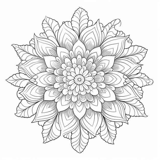 Un dessin noir et blanc d'une fleur avec des feuilles génératives ai