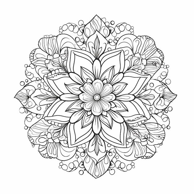 Un dessin noir et blanc d'une fleur avec des feuilles génératives ai