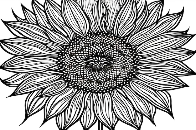 Un dessin noir et blanc d'une fleur avec un fond noir et blanc.