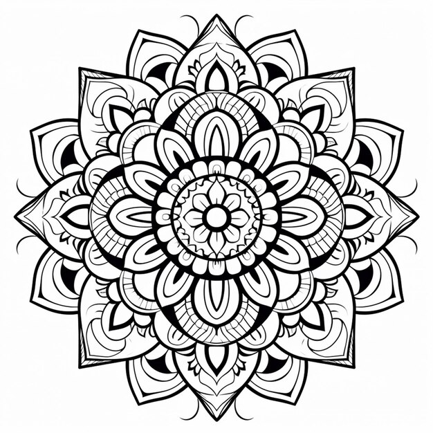 un dessin en noir et blanc d'une fleur avec un grand centre génératif ai
