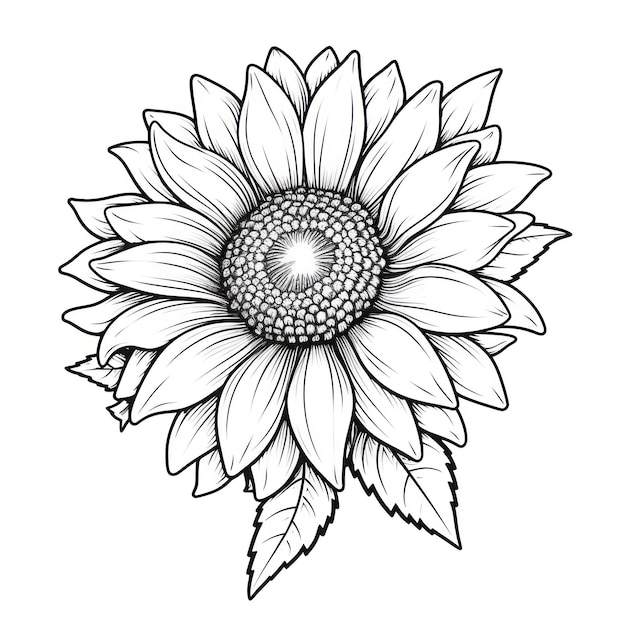 Photo un dessin en noir et blanc d'une fleur avec une grande boule au centre.