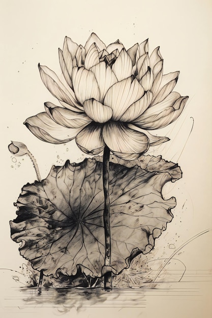 Un dessin noir et blanc d'une fleur de lotus.