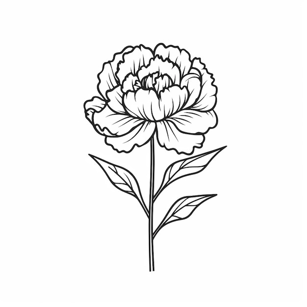 Un dessin en noir et blanc d'une fleur de pivoine.