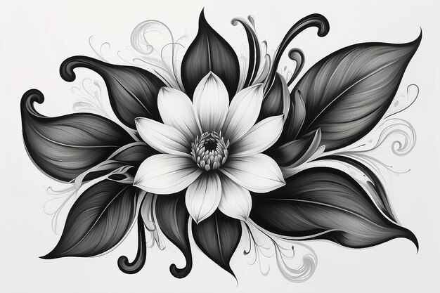 Photo un dessin en noir et blanc d'une fleur avec des tourbillons génératifs ai