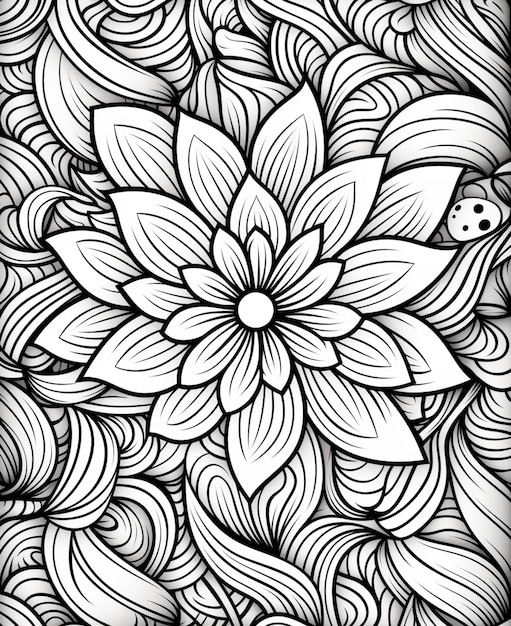 un dessin en noir et blanc d'une fleur avec des tourbillons génératifs ai