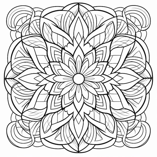 un dessin en noir et blanc d'une fleur avec des tourbillons