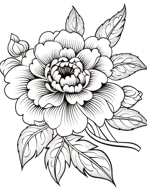 un dessin en noir et blanc d'une fleur