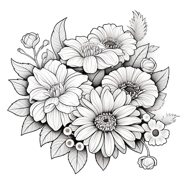 Photo un dessin en noir et blanc de fleurs avec les mots fleurs