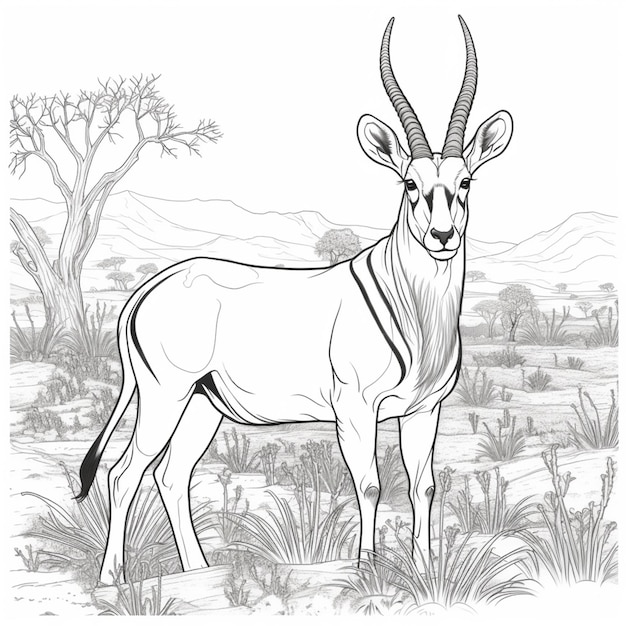 un dessin en noir et blanc d'une gazelle dans l'IA générative sauvage
