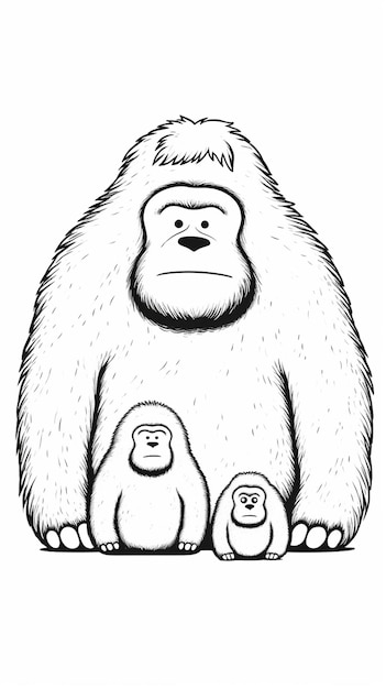 un dessin en noir et blanc d'un gorille et d'un bébé gorille ai générative