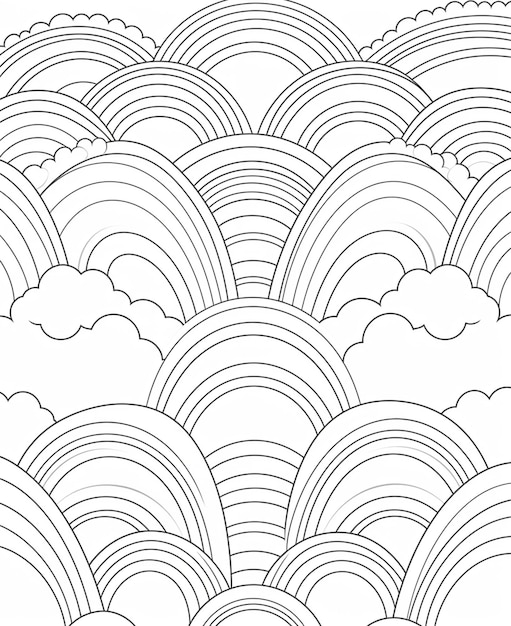Photo un dessin en noir et blanc d'une grande quantité de nuages génératifs ai