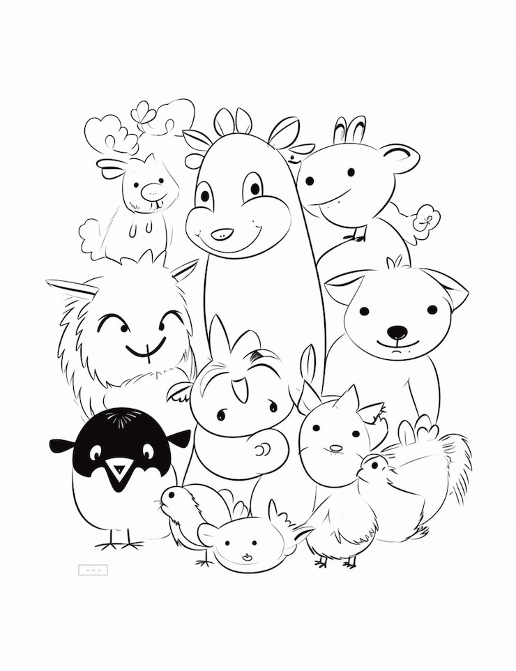 Photo un dessin en noir et blanc d'un groupe d'animaux ai génératif