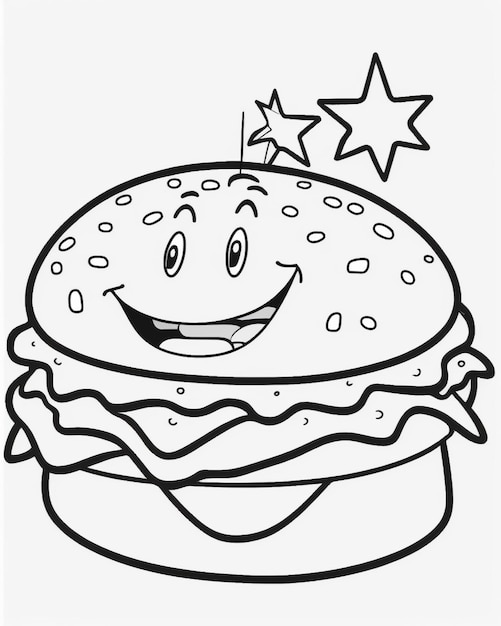 un dessin en noir et blanc d'un hamburger avec une étoile sur le dessus