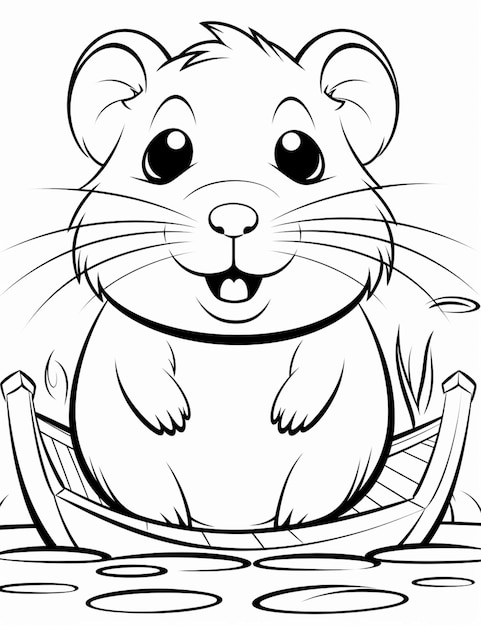 un dessin en noir et blanc d'un hamster assis dans un bateau ai générative