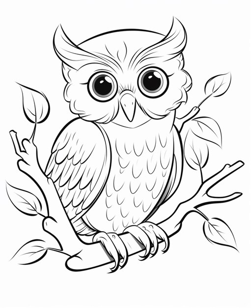 Un dessin en noir et blanc d'un hibou assis sur une branche ai générative