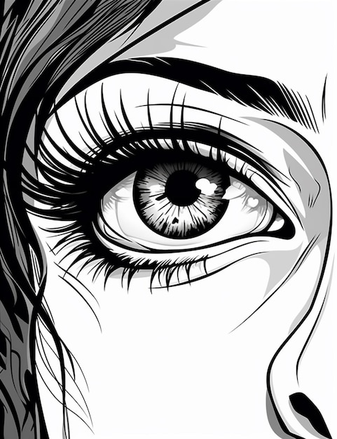 Photo un dessin en noir et blanc d'une ia générative pour les yeux d'une femme
