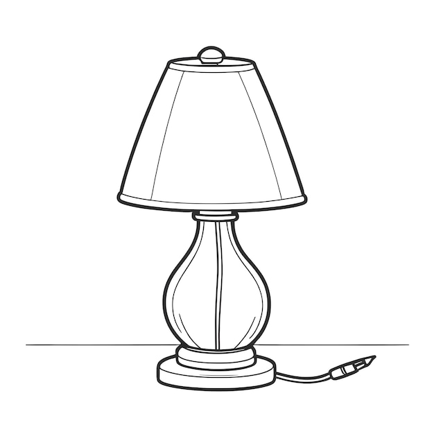 un dessin en noir et blanc d'une lampe avec un fond blanc