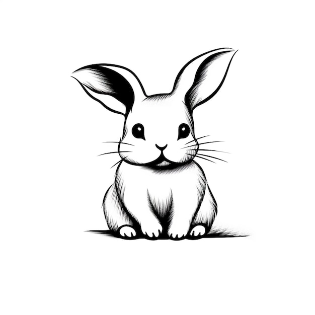 un dessin en noir et blanc d'un lapin assis sur le sol IA générative