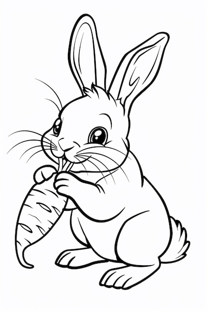 Photo un dessin en noir et blanc d'un lapin tenant une carotte générative ai