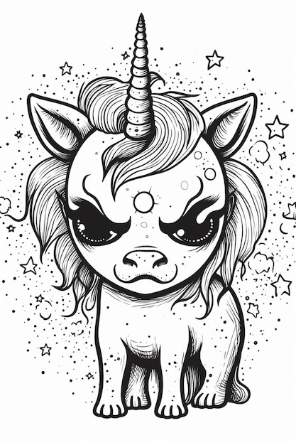 Photo un dessin en noir et blanc d'une licorne avec une corne ai générative