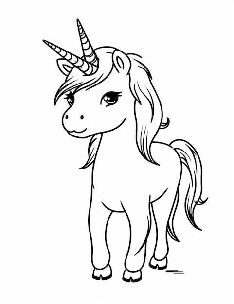 Photo un dessin en noir et blanc d'une licorne avec une corne générative ai