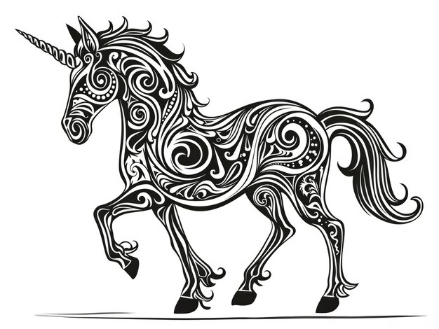 Photo un dessin en noir et blanc d'un livre de coloriage de licorne pour enfants