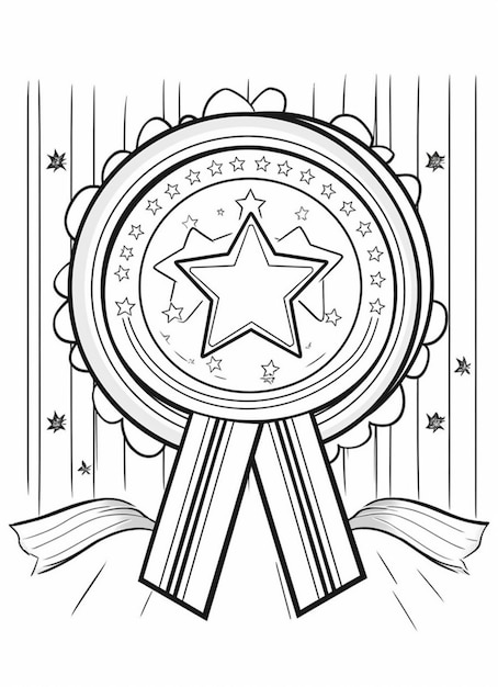 un dessin en noir et blanc d'une médaille avec des étoiles ai générative