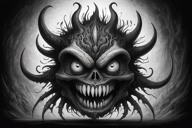 Un dessin en noir et blanc d'un monstre avec un regard surpris génératif ai