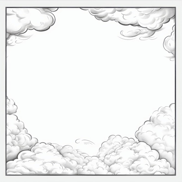 un dessin en noir et blanc de nuages dans le ciel