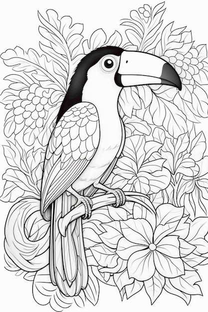 un dessin en noir et blanc d'un oiseau assis sur une branche ai générative