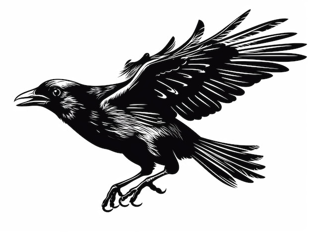 un dessin en noir et blanc d'un oiseau volant dans les airs ai génératif