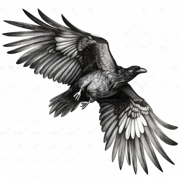 un dessin en noir et blanc d'un oiseau volant dans le ciel ai générative