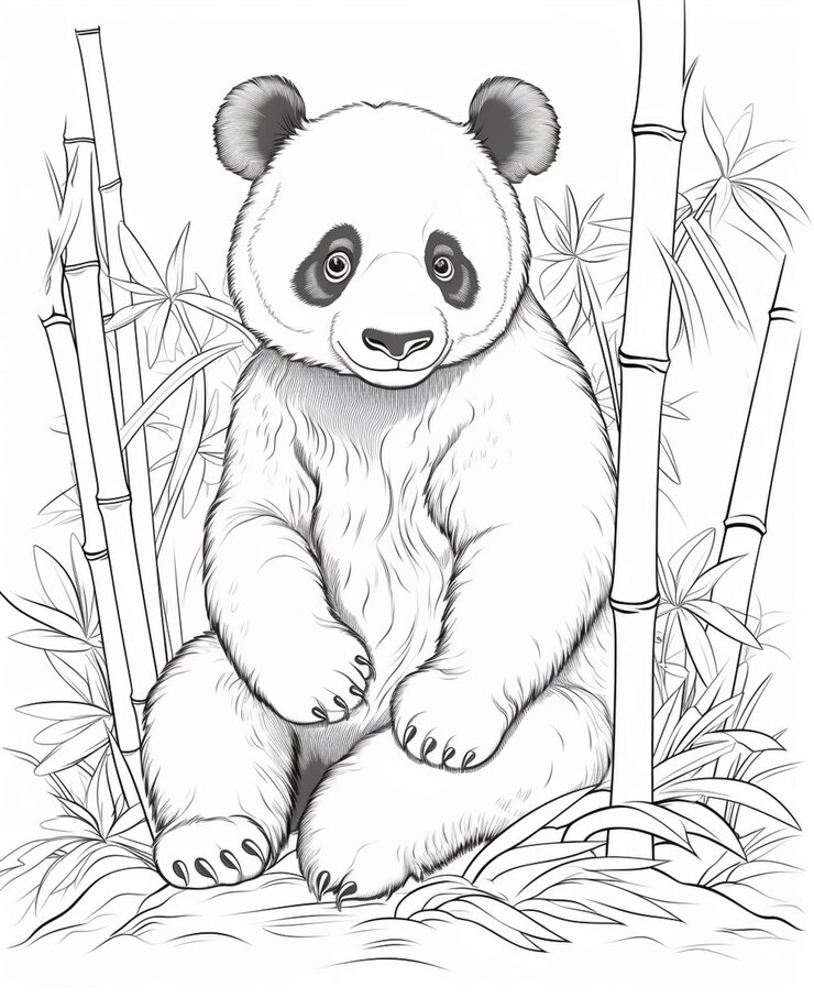 Un dessin en noir et blanc d'un ours panda assis dans l'herbe générative ai