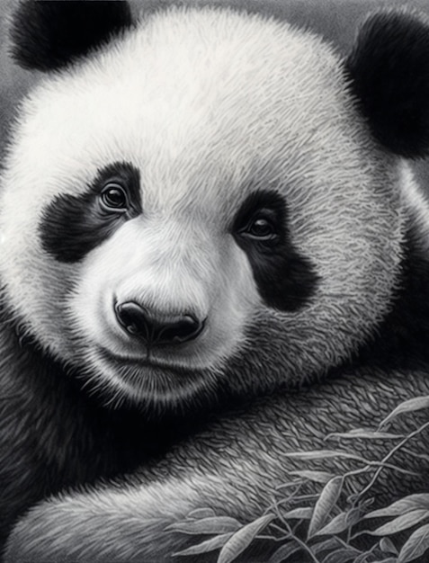 Un dessin en noir et blanc d'un panda.