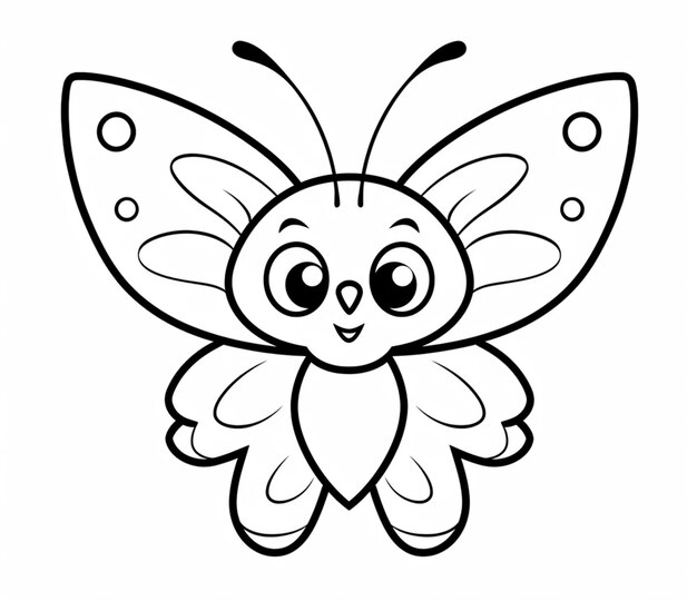 un dessin en noir et blanc d'un papillon avec de grands yeux ai générative