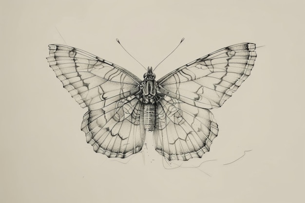 Photo un dessin en noir et blanc d'un papillon avec un stylo noir et blanc