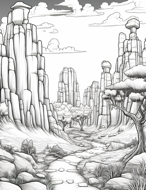 Photo un dessin en noir et blanc d'un paysage désertique image ai générative
