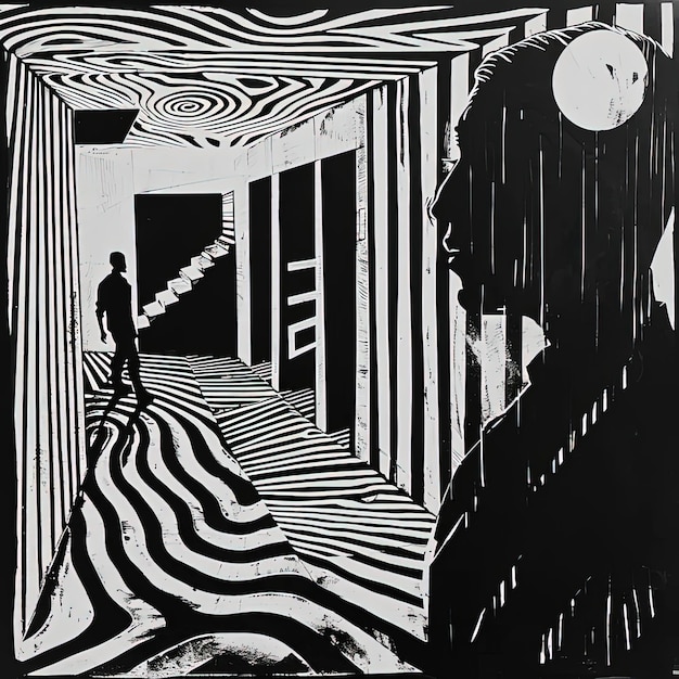 Photo un dessin en noir et blanc d'une personne dans une pièce