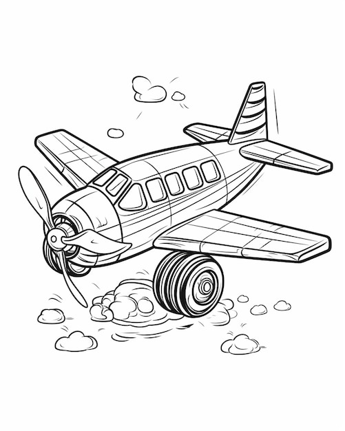 Photo un dessin en noir et blanc d'un petit avion volant dans le ciel