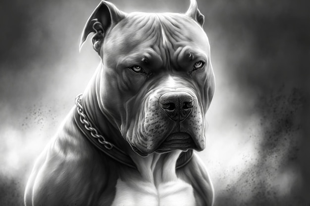 Un dessin noir et blanc d'un pitbull.