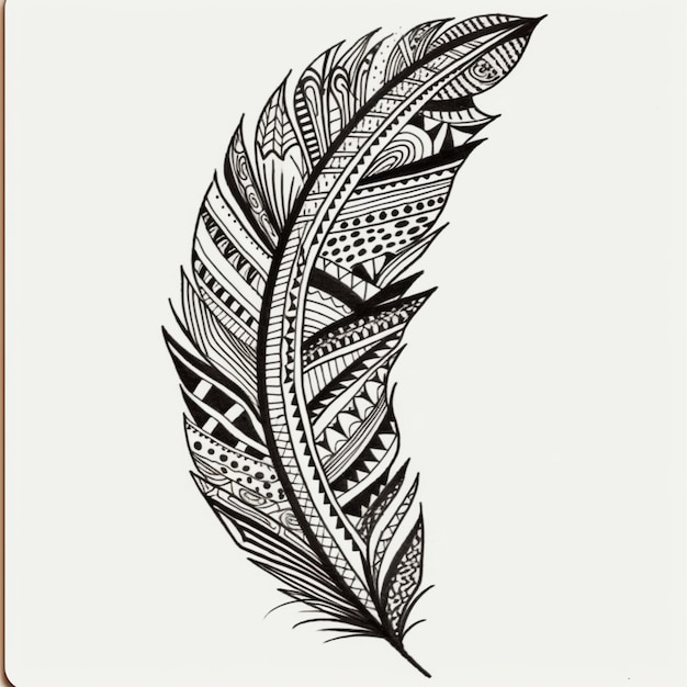 Un dessin en noir et blanc d'une plume sur un fond blanc