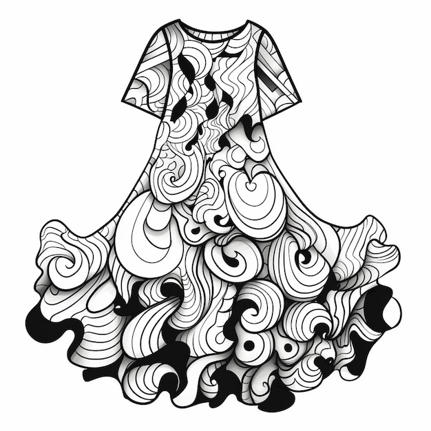 un dessin en noir et blanc d'une robe avec des tourbillons IA générative