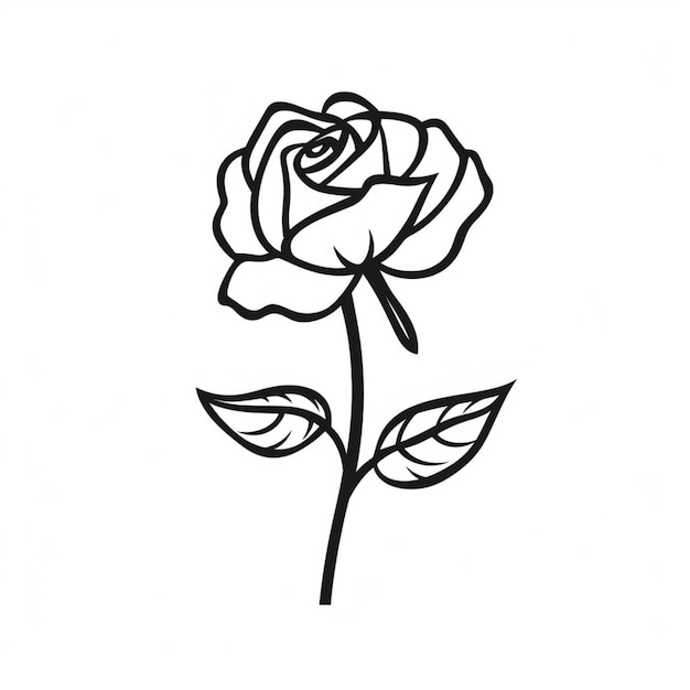 un dessin en noir et blanc d'une rose avec des feuilles génératives ai