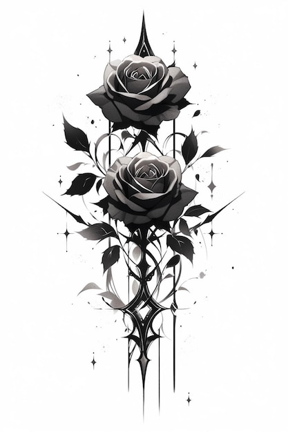 Un dessin noir et blanc d'une rose avec un poignard ai génératif