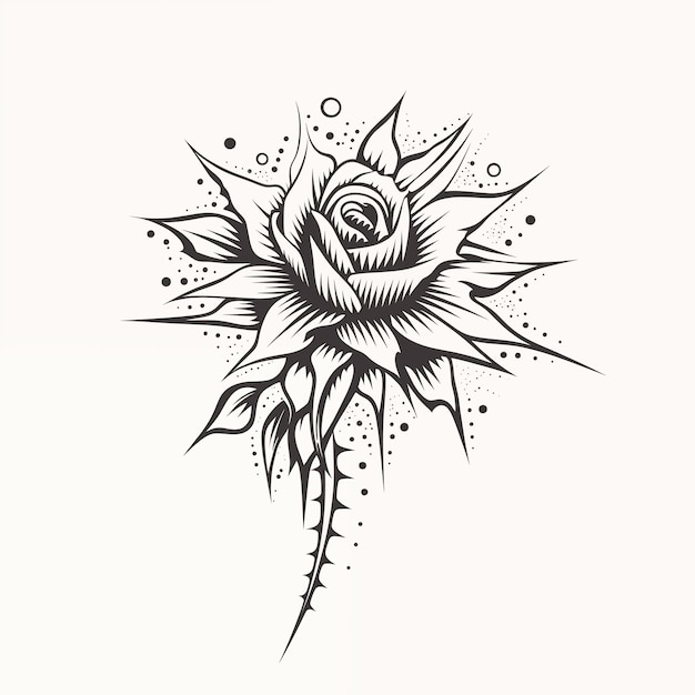 un dessin en noir et blanc d'une rose avec une tige épineuse ai générative