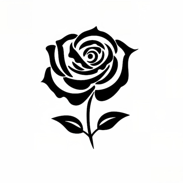 Un dessin noir et blanc d'une rose avec une tige verte.